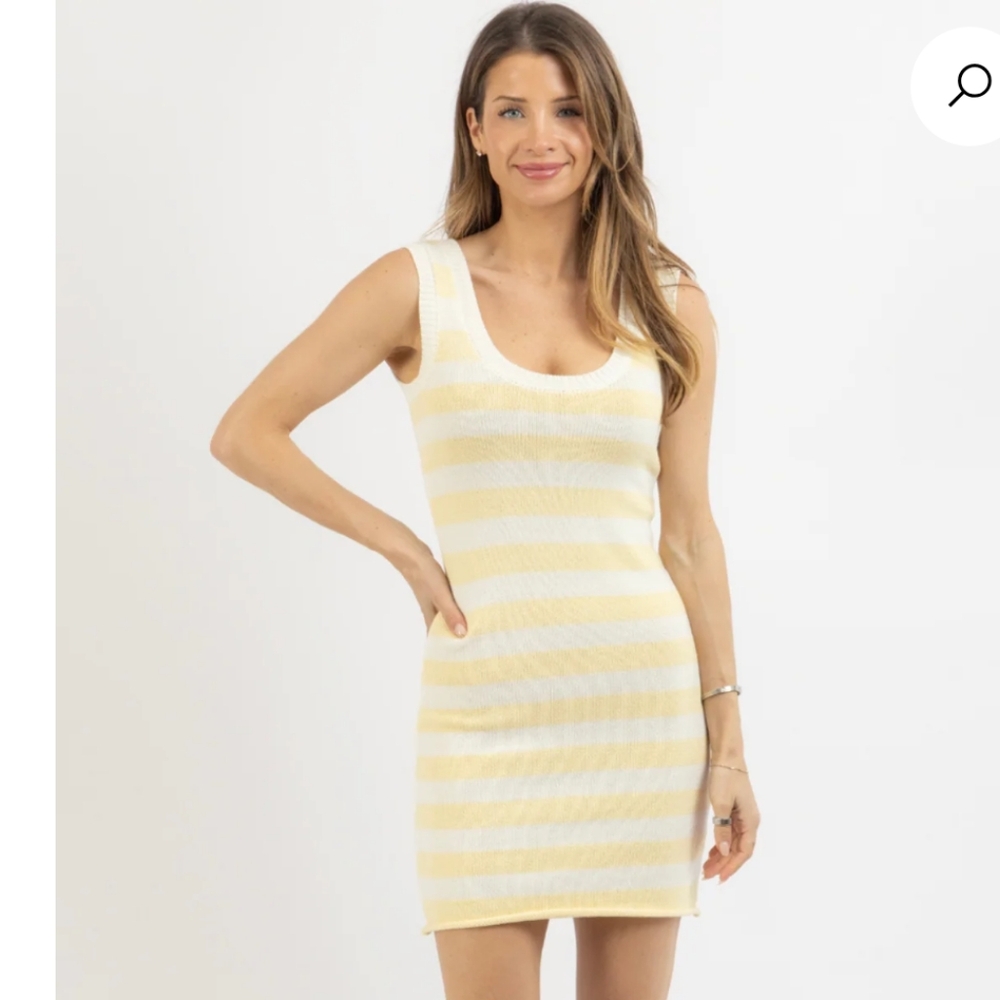 New Without Tags! Olivaceous Yellow and White Striped Mini Dress